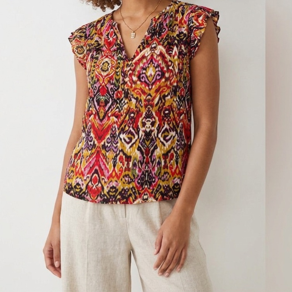 🔥$10 FINAL PRICE🔥 Christian Siriano Tribal Ikat Medallion Print Ruffle Sleeve💛